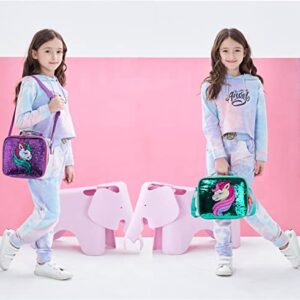 Girls Rolling Backpack Kids Backpacks with Wheels Backpack for Girls for School with Lunch Box Unicorn Reversible Sequin School Bags