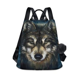 alaza animal wolf art painting backpack with keychain for woman ladies