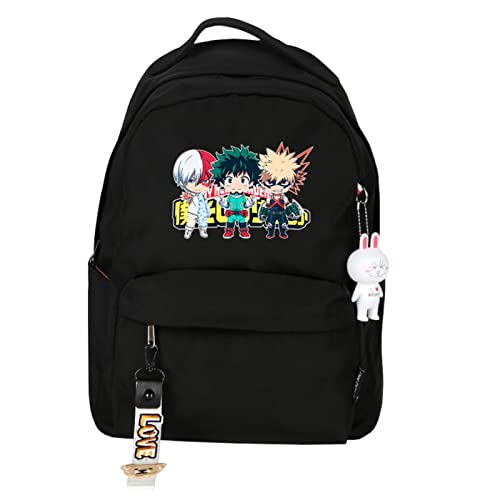 Mikayon My Hero Academia Todoroki Shoto Backpack Anime Dabi Print MHA Deku Laptops Backpack Mens Big Capacity Schoolbag (Black)