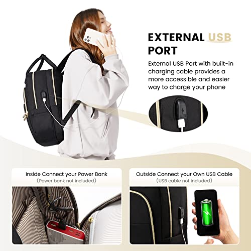 LOVEVOOK Laptop Backpack Purse for Women, 15.6 Inch Waterproof Work Laptop Bag, Large Teacher Nurse Bag with USB Port,Business Travel Computer Backpack College School Bookbag, Bllack