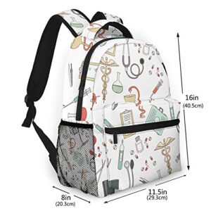 Nurse Doctor Medicine Laptop Backpack Casual Large Teen Girls Women Kids School Bags Fashion Cute Bookbag School Student Computer Backpacks Travel Hiking Camping Daypack