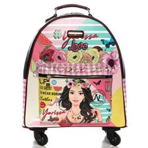 nicole lee women’s rolling pink backpack luggage with 4 spinner wheels and electronic compartment, yarissa, one size