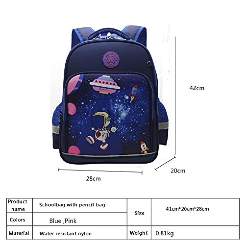 Cool Galaxy Astronaut Print Schoolbag for Boys Girls Roomy Space Backpack with Pencil Bag for Children Student Book bag (Blue with navy Astronauts)