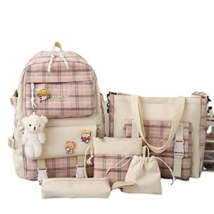 homruis 5pcs cute backpack kawaii backpack big capacity school backpack handbag messenger bag with pendant bear for girls