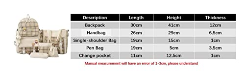 Homruis 5pcs Cute Backpack Kawaii Backpack Big Capacity School Backpack Handbag Messenger Bag with Pendant Bear for Girls