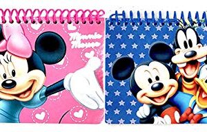 Disney Mickey and Minnie Mouse Drawstring Backpacks Plus Lanyards with Detachable Coin Purse and Autograph Books (Set of 6) (Pink - Dark Blue)