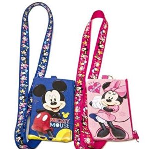 Disney Mickey and Minnie Mouse Drawstring Backpacks Plus Lanyards with Detachable Coin Purse and Autograph Books (Set of 6) (Pink - Dark Blue)