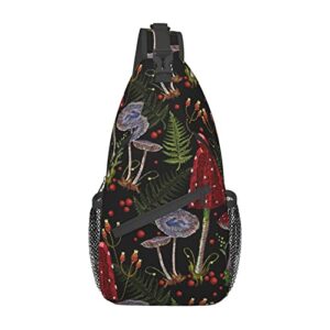 gtevuts forest mushrooms sling bag crossbody bags for women men, hippie cute chest bag casual small shoulder bags travel hiking cycling gym sport lightweight daypack backpack