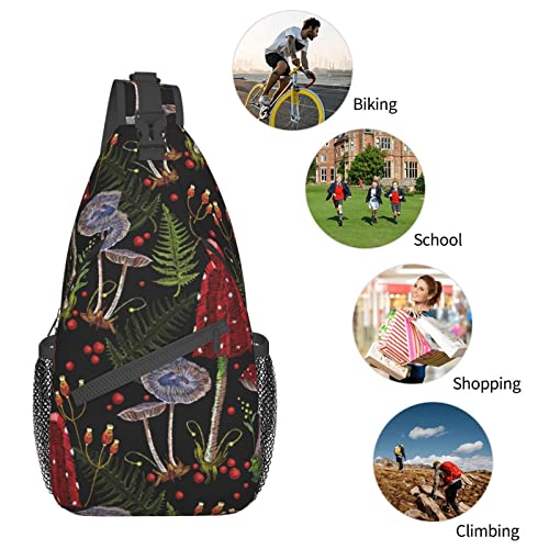 GTEVUTS Forest Mushrooms Sling Bag Crossbody Bags for Women Men, Hippie Cute Chest Bag Casual Small Shoulder Bags Travel Hiking Cycling Gym Sport Lightweight Daypack Backpack