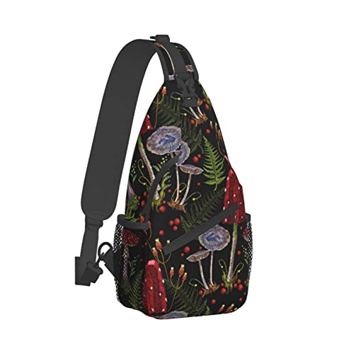 GTEVUTS Forest Mushrooms Sling Bag Crossbody Bags for Women Men, Hippie Cute Chest Bag Casual Small Shoulder Bags Travel Hiking Cycling Gym Sport Lightweight Daypack Backpack