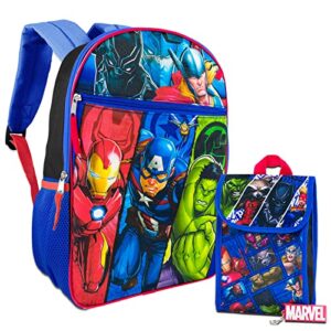 Marvel Shop Marvel Avengers Backpack, Lunch Box, and Spiderman School Supplies Set ~ Bundle with 16 Avengers School Bag, Lunch Box, Stickers, Notebook, and More Superhero superhero backpacks