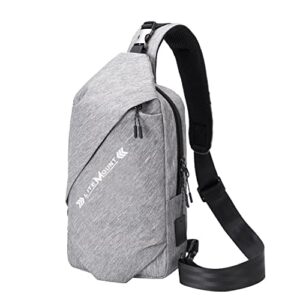 litemount lightweight outdoor crossbody sling backpack, shoulder sling bag, chest backpack with usb charging & audio ports (grey)