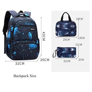 VIDOSCLA 3PCS Starry Sky Kids Backpack Sets Students Schoolbag Primary Students Bookbag Elementary Daypack Knapsack Rucksack for Teens