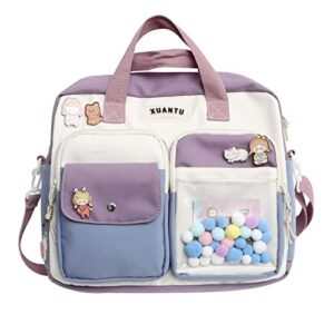 kawaii harajuku backpack crossbody bag with 3 pins bubbles teenage daypack gift for birthday christmas (purple)