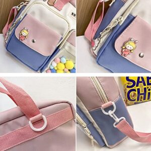 Kawaii harajuku backpack crossbody bag with 3 pins bubbles teenage daypack gift for birthday Christmas (purple)