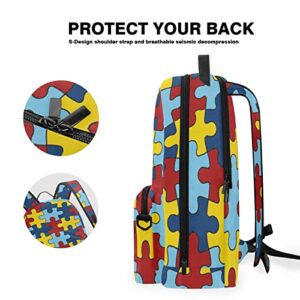 Autism Awareness Puzzle Detachable Big Student Backpack - School, Travel, or Work Bookbag with 15-Inch Laptop Compartment