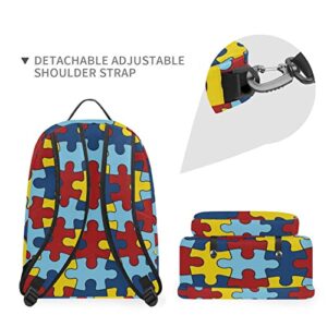 Autism Awareness Puzzle Detachable Big Student Backpack - School, Travel, or Work Bookbag with 15-Inch Laptop Compartment