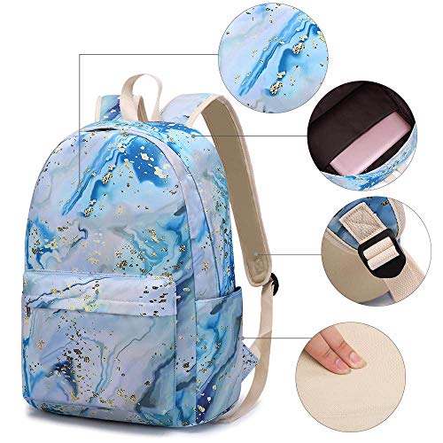 Bluboon Teen Girls School Backpack Kids Bookbag Set with Lunch Box Pencil Case Travel Laptop Backpack Casual Daypacks (Blue-white)