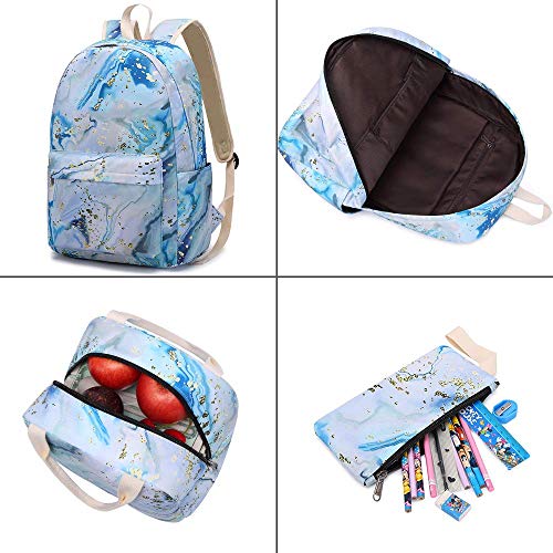 Bluboon Teen Girls School Backpack Kids Bookbag Set with Lunch Box Pencil Case Travel Laptop Backpack Casual Daypacks (Blue-white)