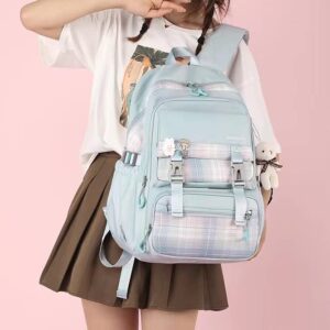 AONUOWE Kawaii Large Capacity Backpack for Boys and Girls Aesthetic Cute Back to School Bag in 5 Colors (Blue)