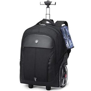 aoking 18/20 inch large wheeled water resistant travel school business rolling wheeled backpack with laptop compartment bag (20 inch, black)
