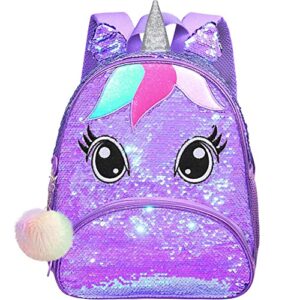toddler backpack for girls, 12″ unicorn sequin kids bookbag, cute animal preschool kindergarten schoolbag