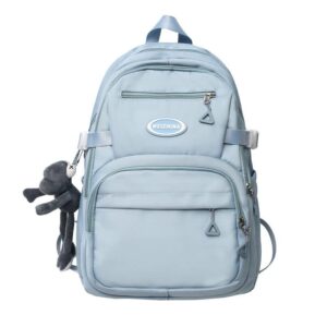 16 inch laptop backpack aesthetic kawaii back to school large capacity for girls women with free pendant plaid (blue)