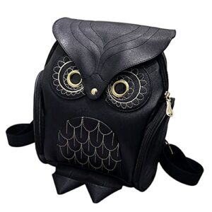girl’s owl cartoon backpack pu leather mini bag (black)