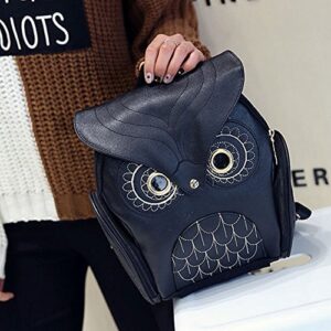 Girl's Owl Cartoon Backpack Pu Leather Mini Bag (Black)