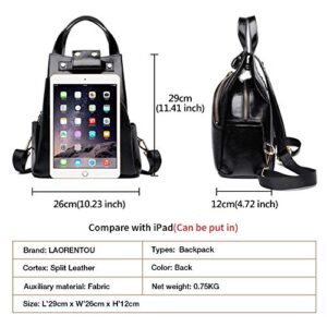 LAORENTOU Black Backpacks Purses for Women Cow Leather Small Casual Daypacks Anti-theft Backpack Convertible Straps