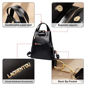 LAORENTOU Black Backpacks Purses for Women Cow Leather Small Casual Daypacks Anti-theft Backpack Convertible Straps