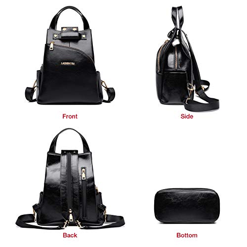 LAORENTOU Black Backpacks Purses for Women Cow Leather Small Casual Daypacks Anti-theft Backpack Convertible Straps