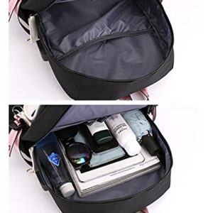 MONMOB Backpack Laptop bag School Bag Bookbag with USB Charging&Headphone Port(Black&Pink)