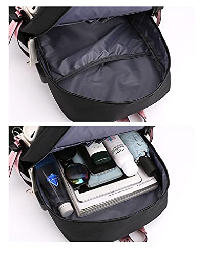 MONMOB Backpack Laptop bag School Bag Bookbag with USB Charging&Headphone Port(Black&Pink)
