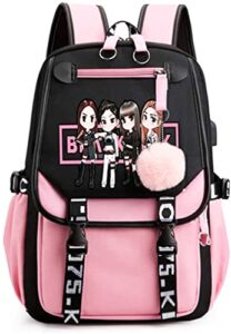 monmob backpack laptop bag school bag bookbag with usb charging&headphone port(black&pink)
