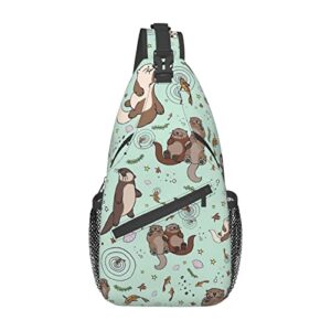 sea otters green sling bag crossbody backpack hiking travel daypack chest bag shoulder bag for women men