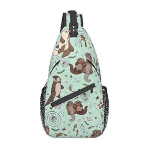 Sea Otters Green Sling Bag Crossbody Backpack Hiking Travel Daypack Chest Bag Shoulder Bag For Women Men