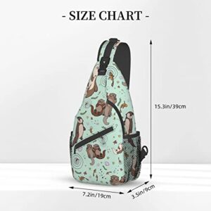 Sea Otters Green Sling Bag Crossbody Backpack Hiking Travel Daypack Chest Bag Shoulder Bag For Women Men