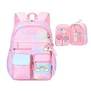 rainbow backpack for girls, large capacity cute school laptop backpacks preschool kindergarten bookbag casual travel backbag