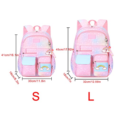 Rainbow Backpack for Girls, Large Capacity Cute School Laptop Backpacks Preschool Kindergarten Bookbag Casual Travel Backbag