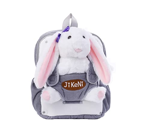 JiKeNi children's backpack, rabbit toy, boy and girl backpack, plush bag rabbit soft doll 10 inches (white)