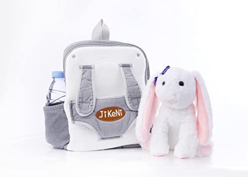 JiKeNi children's backpack, rabbit toy, boy and girl backpack, plush bag rabbit soft doll 10 inches (white)