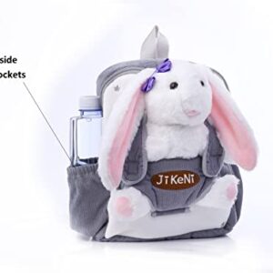 JiKeNi children's backpack, rabbit toy, boy and girl backpack, plush bag rabbit soft doll 10 inches (white)