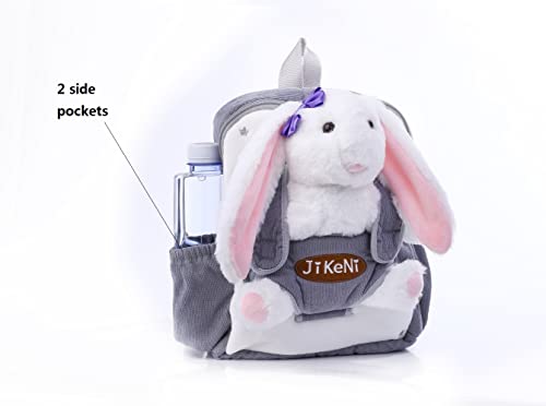 JiKeNi children's backpack, rabbit toy, boy and girl backpack, plush bag rabbit soft doll 10 inches (white)