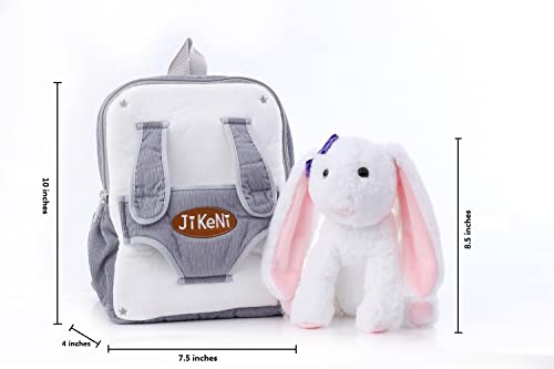 JiKeNi children's backpack, rabbit toy, boy and girl backpack, plush bag rabbit soft doll 10 inches (white)