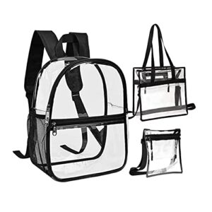3 pcs clear backpack stadium approved transparent backpack clear tote bag with zipper see through pvc messenger handbag stadium approved purse transparent crossbody bags with adjustable strap for work