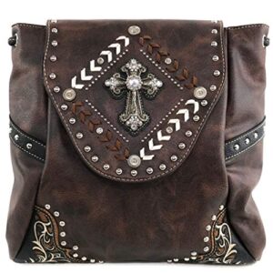 zelris western country cross chevron design square rucksack backpack (brown)
