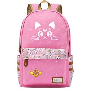 himoop girls sailor moon school backpack casual bookbag wear-resistant rucksack travel for kids, pink9, one size