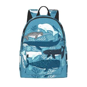 fehuew 16 inch backpack whales laptop backpack full print school bookbag shoulder bag for travel daypack