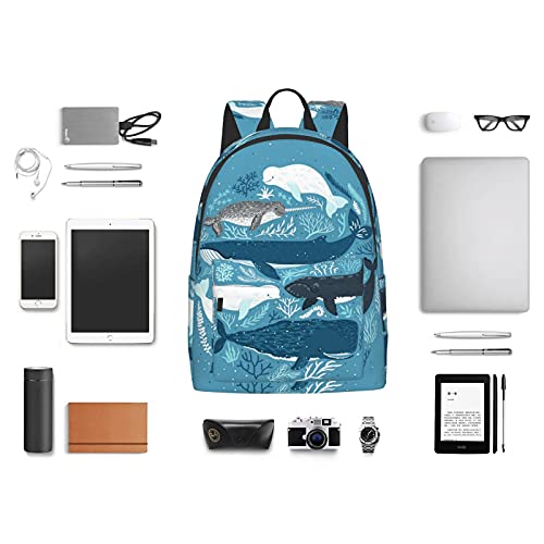 FeHuew 16 inch backpack Whales Laptop Backpack Full Print School Bookbag Shoulder Bag for Travel Daypack